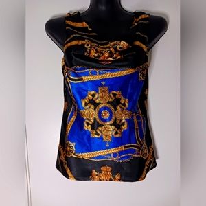 Allison Taylor Silk Blend Women's Gold Black Blue Blouse‎ Size Small